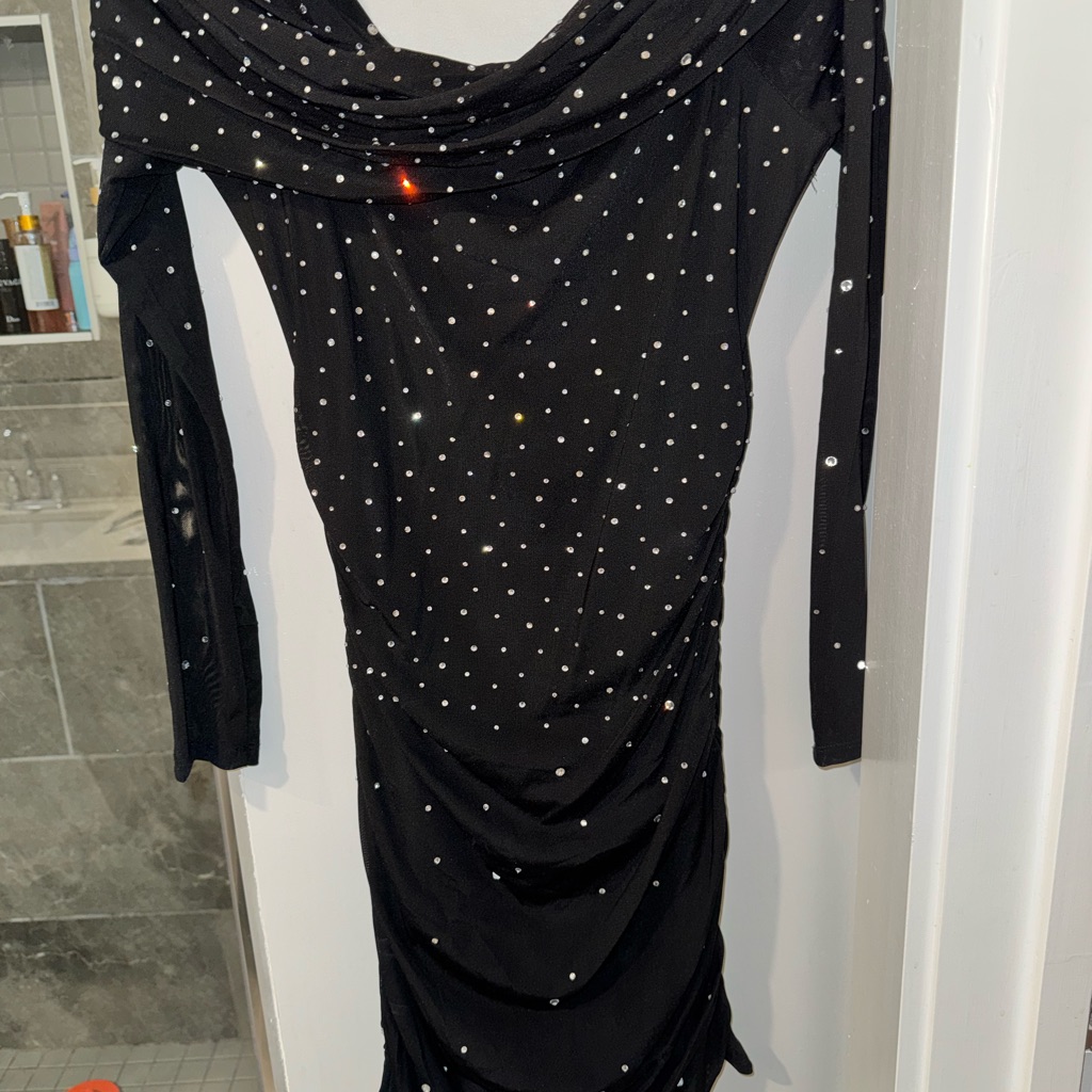 Aqua Black Long Sleeve Dress With Sparkling Accents